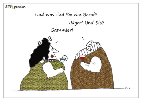 Cartoon: Jäger und Sammler (medium) by Oliver Kock tagged job,beruf,frau,mann,evolution,arbeit,mensch,smalltalk,party,blitzgarden,nick,cartoon