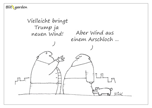 Cartoon: Neuer Wind (medium) by Oliver Kock tagged trump,donald,usa,cartoon,nick,blitzgarden