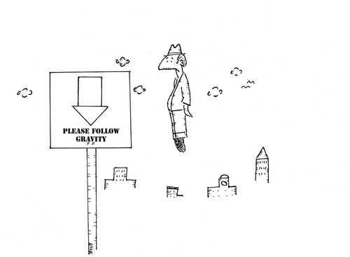 Cartoon: Please Follow Gravity (medium) by Oliver Kock tagged erdanziehung,gesetze,bürger,bevormundung,law,gravity,freiheit,stadt,city,kontrolle,control