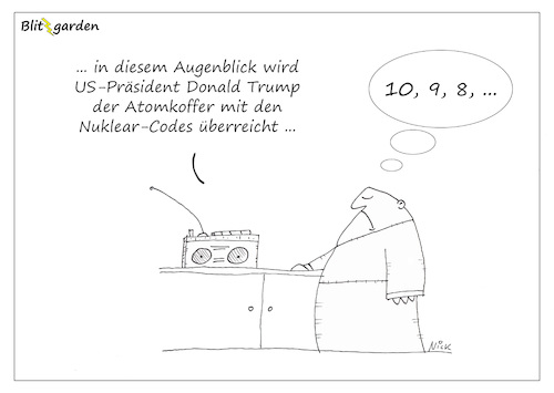 Cartoon: Trump und der Nuclear-Code (medium) by Oliver Kock tagged trump,donald,atomktieg,nuclear,code,usa,präsident,krieg,cartoon,nick,blitzgarden