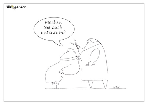Cartoon: Untenrum! (medium) by Oliver Kock tagged friseur,haare,intimrasur,cartoon,nick,blitzgarden