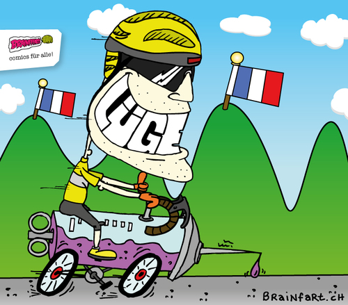 Cartoon: Alle Titel weg ... (medium) by BRAINFART tagged lance,armstrong,rennvelo,wettrennen,tour,de,france,titel,skandal,doping,comic,cartoon,character,art,brainfart,wir,wussten,es,sport,bicycle,cycle,cheat,medien,new,neuigkeiten