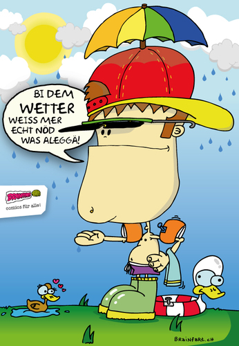 Cartoon: Launisches Wetter (medium) by BRAINFART tagged comics,cartoon,character,funny,lustig,rain,sun,humor