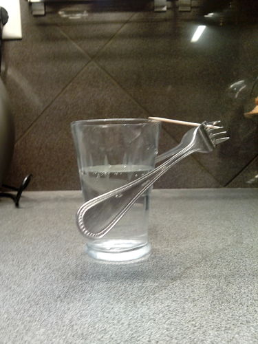 Cartoon: Gravity trick (medium) by Kostis tagged glass,of,water,balange,toothpick,fork,gravity,trick,cool