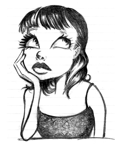 Cartoon: andi girl (medium) by michaelscholl tagged girl,looking,up,chin,thinking,sketch