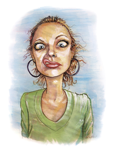 Cartoon: B (medium) by michaelscholl tagged funny,face,woman,smirk