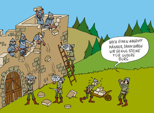 Cartoon: Burgspiele (medium) by Wolfgang tagged burg,ritter,angriff,spiele,steine