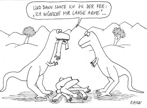 Cartoon: Dinosaurier-Mahlzeit (medium) by KAYSN tagged dinosaurier,fee,wünsche,arme