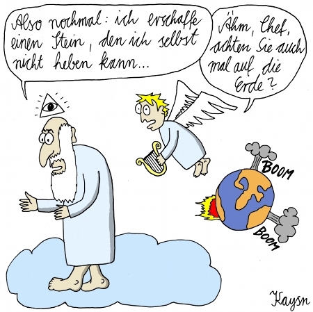 Cartoon: Gott und der Stein (medium) by KAYSN tagged gott,stein,krieg,atomkrieg,atombombe,feuer
