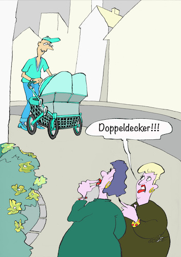 Cartoon: Doppeldecker (medium) by sobecartoons tagged familie,kinder,fruchtbar,vater,ausfahrt,stolz,zwillinge,familie,kinder,fruchtbar,vater,ausfahrt,stolz,zwillinge