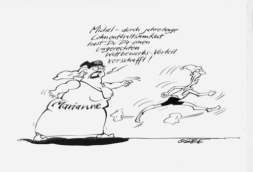 Cartoon: Marianne und Michel (medium) by sobecartoons tagged lohndumping,sparkurs,vorteil,wirtschaft,vorsprung,ungerecht,mentalität,lebensstil,probleme