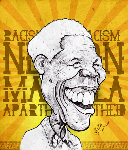 Cartoon: Nelson Mandela (medium) by bharatkv tagged nelson,mandela,racism,apartheid,south,africa,president,caricature,cartoon,bharat,sketch