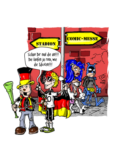 Cartoon: Fans (medium) by Toeby tagged fans,cosplay,batman,fußball,toeby,mark,töbermann