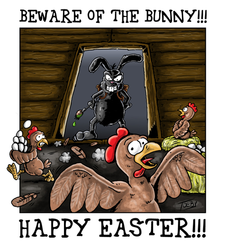 Cartoon: Happy Easter 2011 (medium) by Toeby tagged töbermann,mark,toeby,eastereggs,chicken,rabbit,bunny,easter