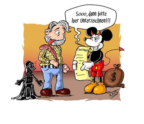 Cartoon: Join The Dark Side (medium) by Toeby tagged töbermann,mark,toeby,devil,teufel,contract,vertrag,vader,darth,wars,star,mouse,mickey,lucas,george,disney
