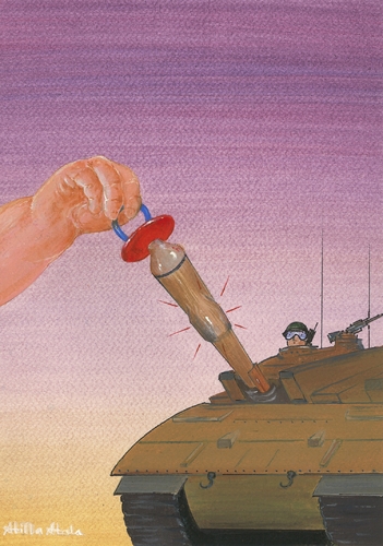 Cartoon: No War (medium) by Atilla Atala tagged war,tank,soldiers,baby,child,peace