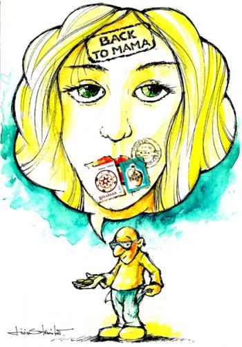Cartoon: back to mama (medium) by Liviu tagged woman,man,problems,