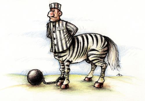 Cartoon: centaur (medium) by Liviu tagged convict,centaur,zebra,