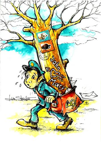 Cartoon: postman (medium) by Liviu tagged tree,postman,message,