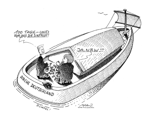 Cartoon: 100 Tage (medium) by Pohlenz tagged schwarzgelb,koalition,cdu,fdp,merkel,westerwelle,kanzler,vizekanzler,wahlen,nrw