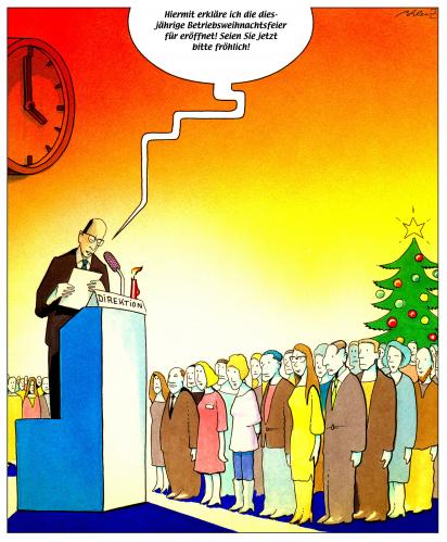 Cartoon: Froh zu sein bedarf es wenig (medium) by Pohlenz tagged feier,xmas,feier,party,betrieb,frohsinn,betriebsfeier,fröhlich,weihnachten,freude,arbeit,arbeiter,eröffnung,angestellter,rede,redner,pult,rednerpult,ansprache