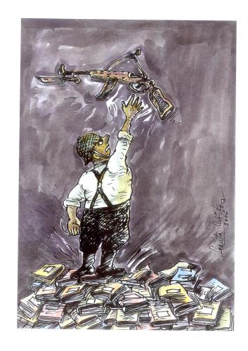 Cartoon: gun versus books (medium) by leonten tagged no,