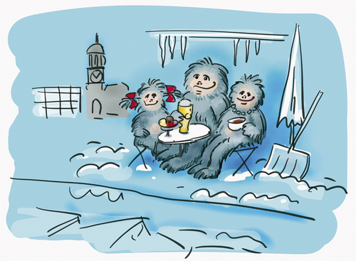 Cartoon: Yetis Frühjahrsurlaub (medium) by Rockel tagged warten,auf,den,frühling