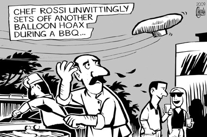 Cartoon: Balloon hoax (medium) by sinann tagged chef,hat,balloon,hoax