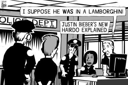Cartoon: Bieber arrest (medium) by sinann tagged arrest,bieber,lamborghini,hairdo,justin