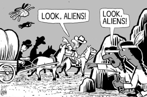 Cartoon: Cowboy aliens (medium) by sinann tagged cowboys,aliens,american,indians