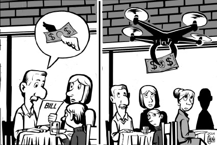 Cartoon: Drone restaurant (medium) by sinann tagged drone,restaurant,service