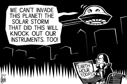 Cartoon: Earth Hour invasion (medium) by sinann tagged earth,hour,alien,invasion