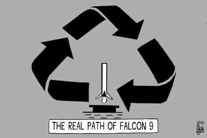 Cartoon: Falcon 9 path (medium) by sinann tagged falcon,space,flight,path