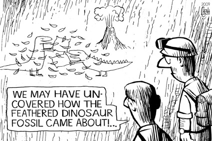 Cartoon: Feathered dinosaur (medium) by sinann tagged feathered,dinosaur,fossil