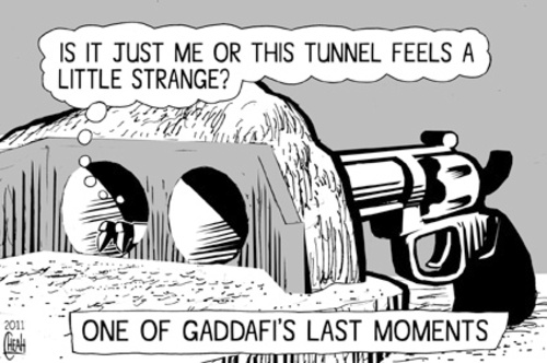 Cartoon: Gaddafi and his last moments (medium) by sinann tagged gaddafi,colonel,last,moments