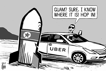 Cartoon: Guam and North Korea (medium) by sinann tagged guam,north,korea,missile