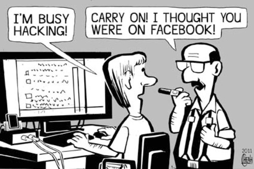 Cartoon: Hacking (medium) by sinann tagged hacking,phone,computer,facebook,social,network,work