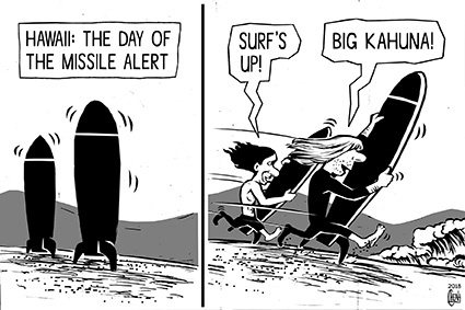 Cartoon: Hawaii missile alert (medium) by sinann tagged hawaii,missile,alert,kahuna