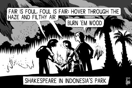 Cartoon: Haze and Shakespeare (medium) by sinann tagged haze,south,east,asia,indonesia,shakespeare,william,macbeth