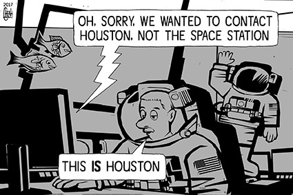 Cartoon: Houston flood (medium) by sinann tagged houston,flood,space,station,astronaut,suit,water