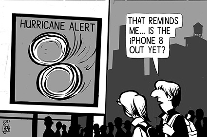 Cartoon: iPhone 8 (medium) by sinann tagged iphone,hurricane,warning,alert,forecast