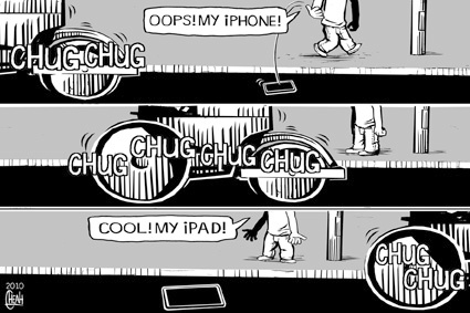 Cartoon: iPhone accident (medium) by sinann tagged iphone,accident,ipad