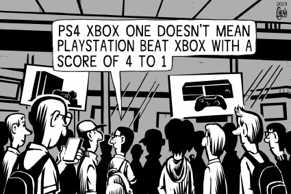 Cartoon: PS4 vs XBox One (medium) by sinann tagged ps4,xbox,one