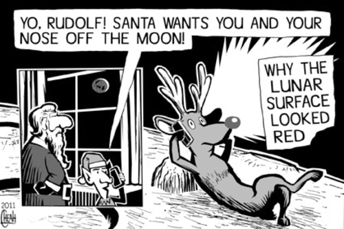 Cartoon: Red moon (medium) by sinann tagged red,moon,nose,rudolf,santa,lunar,surface