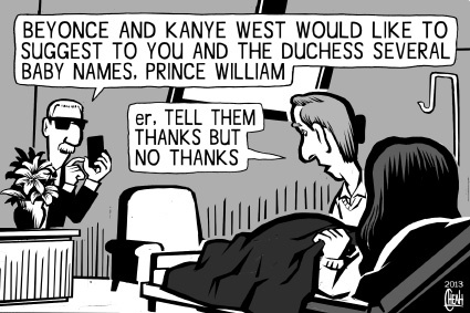 Cartoon: Royal baby name (medium) by sinann tagged royal,baby,names,prince,william,kate,duchess,beyonce,kanye,west