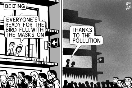 Cartoon: SARS China (medium) by sinann tagged sars,h5n1,virus,china,beijing,pollution