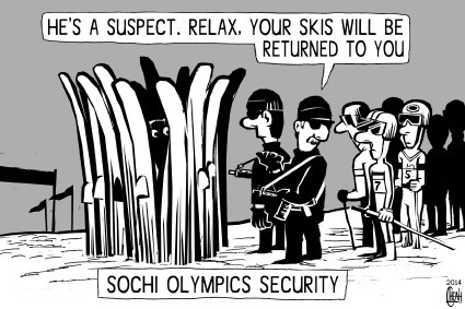 Cartoon: Sochi Olympics (medium) by sinann tagged threat,skis,suspect,security,olympics,sochi