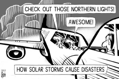 Cartoon: Solar storm (medium) by sinann tagged solar,storms,northern,lights,aurora,borealis,disasters