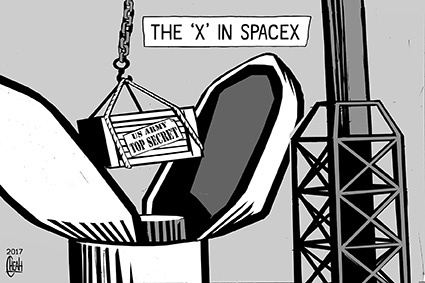 Cartoon: SpaceX secret cargo (medium) by sinann tagged spacex,us,army,cargo,secret,military