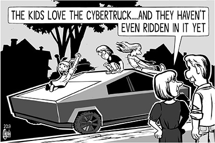 Cartoon: Tesla cybertruck (medium) by sinann tagged tesla,cybertruck,kids,slide,ride